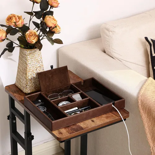 Miniatura 6 de BEWISHOME Bandeja de valet para hombre, organizador de mesita de noche, organizador de almacenamiento de escritorio con estación de carga grande