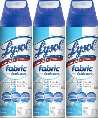 Lysol Spray desinfectante para telas, sanitizante y antibacteriano, para desinfectar y desodorizar mobiliario suave, lino bañado por el sol 15 FL.