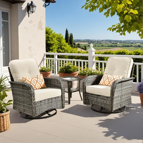Miniatura 17 de CAODOC Juego de muebles de mimbre para patio, 4 piezas, para todo tipo de clima, sofá biplaza y mesa para patio trasero, balcón y terraza