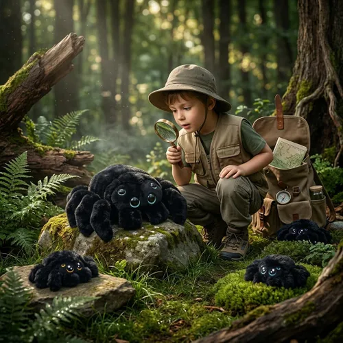 Miniatura 8 de Peluche de araña de peluche con sorpresa – Suave animal de peluche mamá araña con 3 arañas bebé en barriga con cremallera, juego para niños