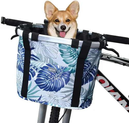 Miniatura 9 de RAYMACE Cesta de bicicleta para perros, cesta para manubrio de bicicleta delantera, plegable, desmontable, de liberación rápida, fácil de instalar
