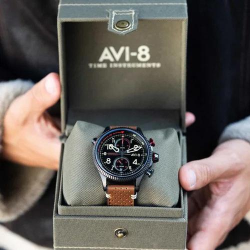 Miniatura 7 de AVI-8 Mens 43mm Hawker Hunter Duke Chronograph Japanese Meca-Quartz Pilot Watch with Leather Strap AV-4080