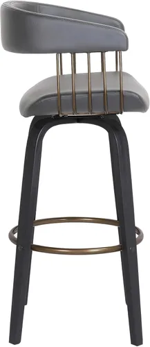 Miniatura 5 de Armen Living Topanga Taburete de bar giratorio de madera negra de 26 pulgadas de altura de mediados de siglo para encimera de isla de cocina en piel