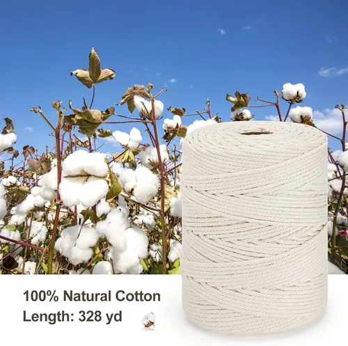 Miniatura 2 de Cordón de macramé de 0.157 in x 328 yardas Cuerda de macramé 100% algodón natural Cuerda de algodón trenzado de 4 hebras para manualidades, Caqui