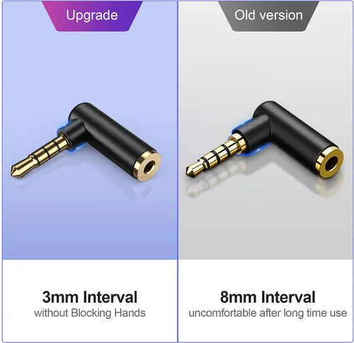 Miniatura 7 de CableCreation Adaptador de audio angular de 0.138 in, conector de auriculares estéreo TRRS de 1/8 macho a hembra compatible con auriculares