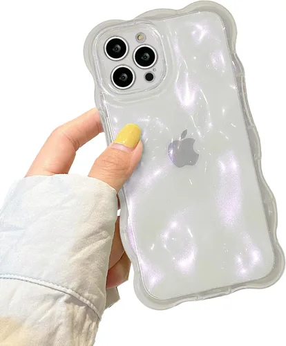 Miniatura 41 de XIZYO Funda para iPhone 13 de 6.1 pulgadas, bonito patrón de ondas, estético, 3D, rizado, ondulado, chapado en purpurina, para mujeres y niñas, Azul