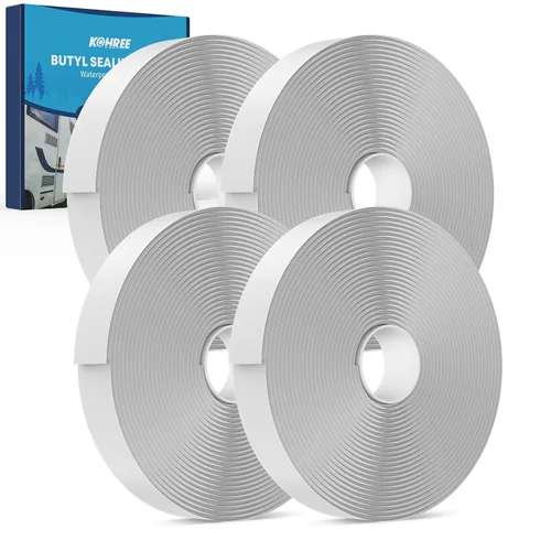 Miniatura 8 de Kohree Cinta de butilo blanca, 1 paquete, 1/8 pulgadas x 3/4 pulgadas x 30 pies, cinta selladora de butilo para caravana, cinta selladora de goma a