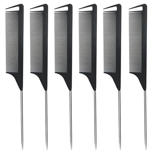 Miniatura 10 de Peines de cola de rata, 3 unidades, peines de separación para trenzar el cabello, fibra de carbono, resistente al calor, antiestático, para Rosado