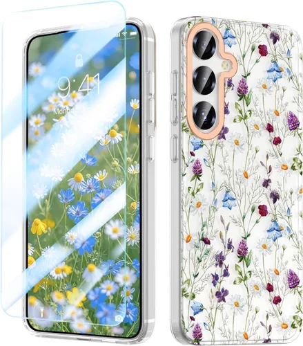 Miniatura 7 de MILPROX Compatible con Samsung Galaxy S22 Funda de Flores, bonito diseño de funda para niñas y mujeres, a prueba de golpes, patrón floral, parte