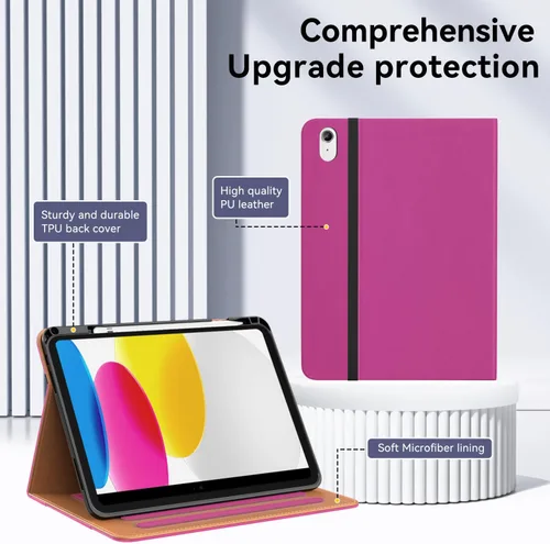 Miniatura 7 de OKP Funda para iPad de 11 pulgadas (A16) 2025 / 10ª generación 2022, para iPad 11ª/10ª de 10.9 pulgadas con funda de cuero PU de visualización Rosa
