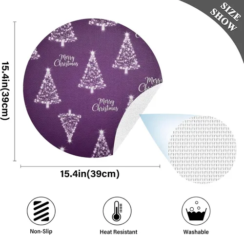 Miniatura 4 de Trees Christmas Purple Dining Room Table Placemats, Non Slip Washable Dinner Mat for Kitchen Table one sizex4
