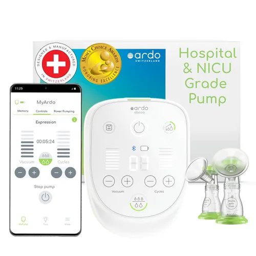 Miniatura 9 de Ardo Alyssa-To-Go Extractor de leche de grado hospital para el hogar, fabricado en Suiza, recargable, función de memoria, bombeo de potencia