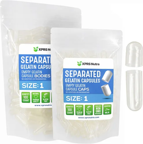 XPRS Nutra Cápsulas separadas de gelatina tamaño 1 – 100 cápsulas vacías separadas en bolsas – Cápsulas de gel transparentes para bricolaje Claro