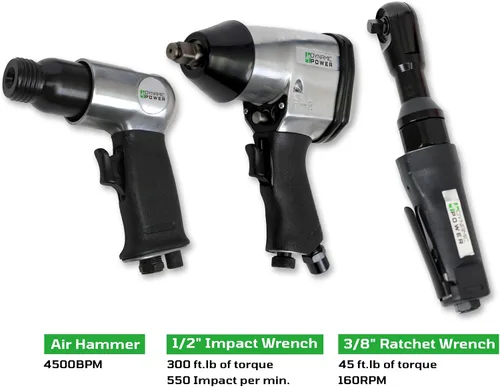 Miniatura 2 de DYNAMIC POWER Kit de herramientas neumáticas de 50 piezas. Llave de impacto de 1-1/2 pulgadas, llave de trinquete de 1-3/8 pulgadas, martillo de 5