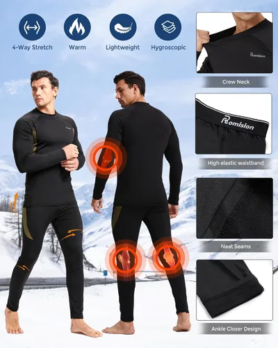 Miniatura 5 de romision 2 Pack Thermal Underwear for Men Long Johns Fleece Lined Hunting Gear Bottom Top Set Base Layer Cold Weather XS-4XL