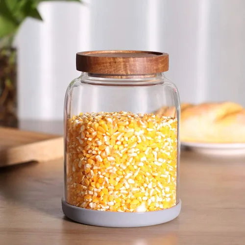 Miniatura 3 de Frascos de almacenamiento de vidrio con tapas herméticas, juego de 2 de 42 onzas líquidas (1250ml) recipiente para café con tapa de madera