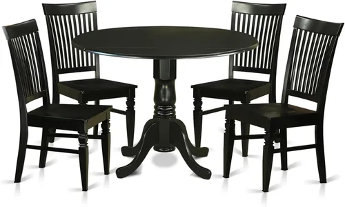 Miniatura 7 de East West Furniture DLWE3-BCH-W Dublin - Juego de cocina de 3 piezas que contiene una mesa redonda con gotas y 2 sillas de comedor, 42 x 42 Negro