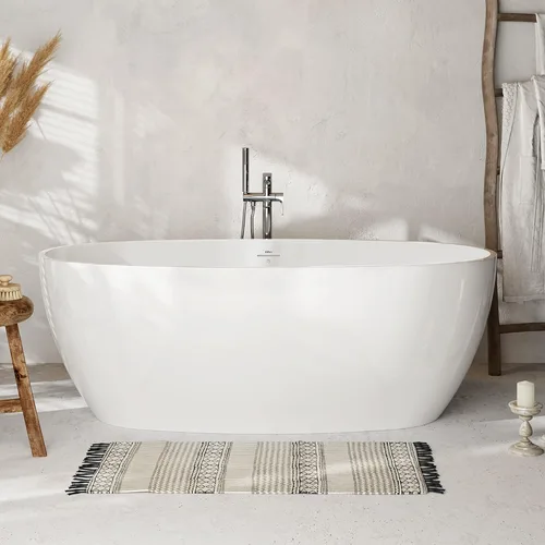 FerdY Tahiti - Bañera independiente de 67" con forma ovalada elegante, bañera aislada de doble pared brillante con color blanco, con centro de