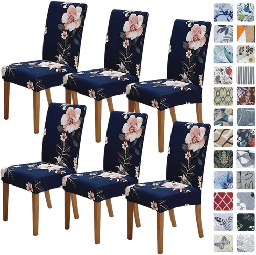 Miniatura 69 de SPRINGRICO Paquete de 6 fundas blancas para sillas de comedor, fundas elásticas para sillas de comedor con diseño floral, de elastano lavable