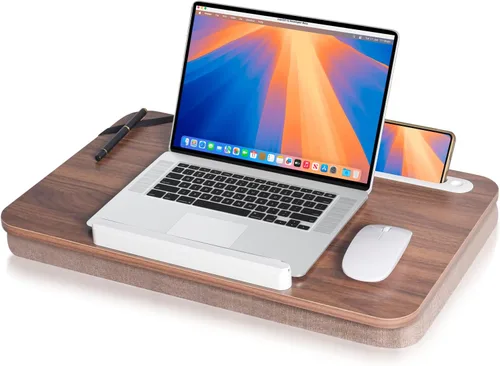 Miniatura 7 de Wooden Lap Desk with Handle, Natural Wood Grain Finish, Portable Laptop Table with pohone Slots