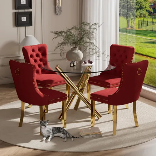 Miniatura 68 de Juego pequeño de mesa redonda con tapa de vidrio transparente para 2, 36'' Juego moderno de lujo para cenas circulares, 3 piezas Juego minimalista