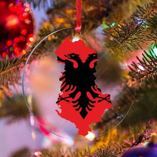Bandera de Albania, silueta de árbol, adorno de decoración de árbol de Navidad, bandera nacional, recuerdo de árbol de Navidad, recuerdo de Albania,
