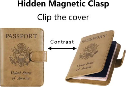Miniatura 5 de Funda para pasaporte, cartera con bloqueo RFID, funda de piel para tarjetas, accesorios de viaje para mujeres y hombres, 111#Marrón, Ranura