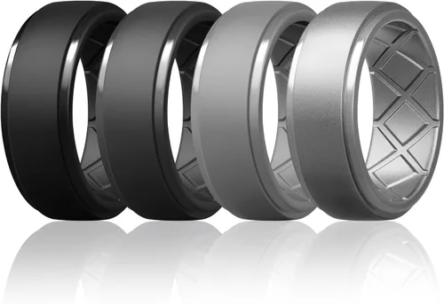 Miniatura 64 de Egnaro - Anillos de silicona para hombre, 25/64 pulgadas (10 mm) de ancho y 3/32 pulgadas (2.5 mm) de grosor, alianzas de boda de goma, paquete