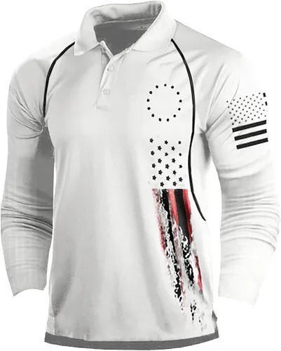 Miniatura 3 de Camisa polo de manga larga con bandera estadounidense para hombre, cuello gráfico patriótico, camiseta de golf, moderna, casual, cuello en V, tops