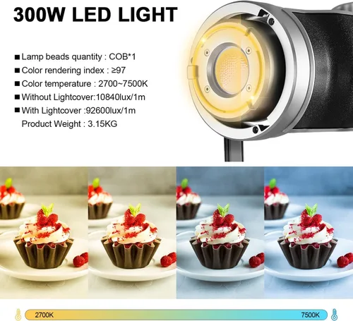 Miniatura 2 de GVM - Kit de luz de video de 300 W, iluminación continua para fotografía con caja de luz y soporte Bowens, 2700 ~ 7500 K, 112000 Lux@1.6 ft luz