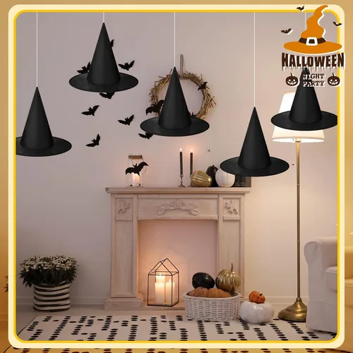 Miniatura 7 de SATINIOR Sombrero de bruja de Halloween, decoración colgante, sombrero de bruja flotante con accesorio de cuerda y ganchos transparentes sin costuras