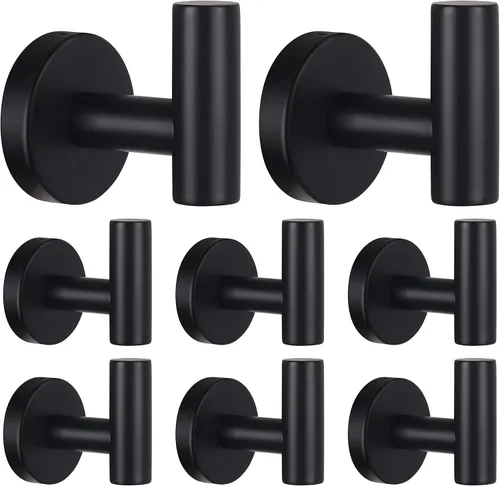 Miniatura 22 de Ganchos para toallas de baño, para bata de baño, gancho de pared negro mate, gancho de pared de acero inoxidable resistente para colgar puerta
