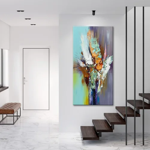 Miniatura 8 de zoinart Arte de pared 3D texturizado pintado a mano, 24 x 48 pulgadas, pinturas al óleo coloridas abstractas, arte de pared grande para decoración