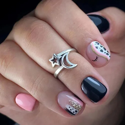 Miniatura 15 de Uñas postizas a presión de longitud corta, 24 piezas de cobertura completa, reutilizables, brillantes, uñas postizas con pegamento, uñas postizas