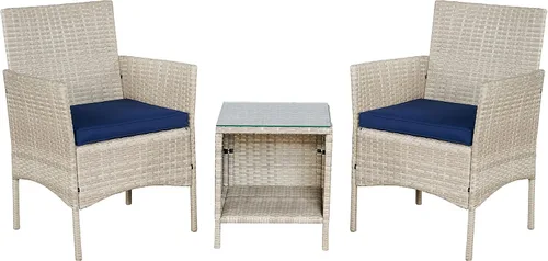 BTEXPERT Juego de 3 piezas de mimbre al aire libre, juego de bistró para jardín, patio, porche, muebles de ratán PE para ahorrar espacio, 2 sillas,