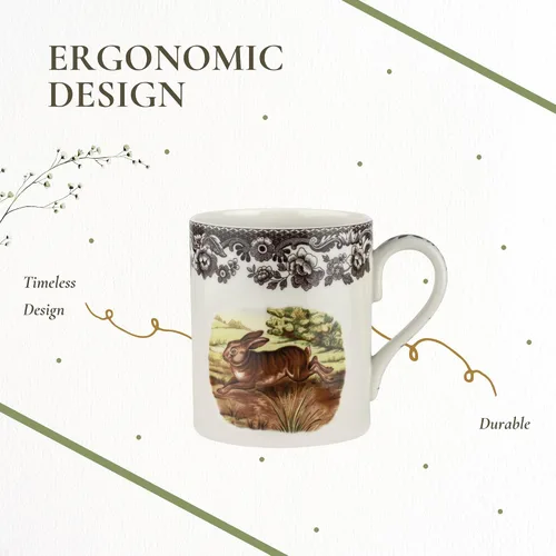 Miniatura 6 de Spode Woodland Rabbit - Taza de porcelana fina de 16 onzas con borde de flores británicas, apta para lavavajillas, microondas, congelador y horno