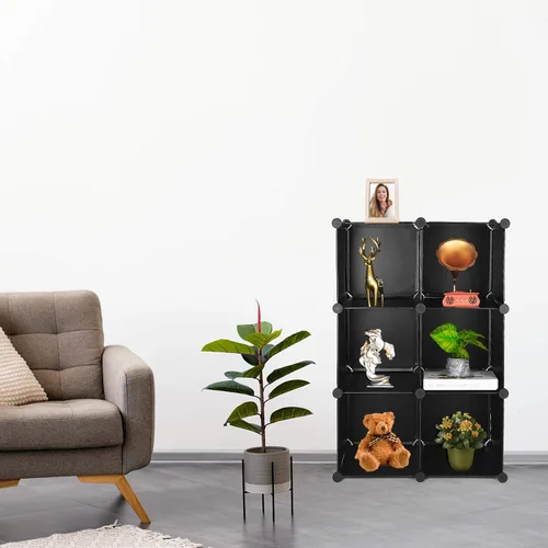 Miniatura 2 de Organizador de almacenamiento con cubos, estanterías modulares de plástico con 6 cubos, estantes de almacenamiento para dormitorio, sala de estar