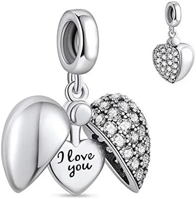 NINGAN Abalorio colgante con texto en inglés I Love You para mujeres niñas esposa mamá hija amigas con circonia cúbica 5A para pulseras de abalorios