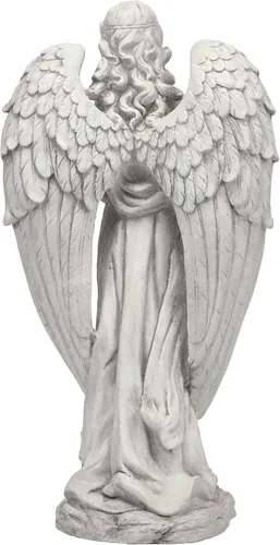 Miniatura 10 de Alpine Corporation 79 cm de alto Estatua de ángel para interior/exterior Arte de jardín Decoración, gris claro 31 pulgadas de alto - Ángel gris claro