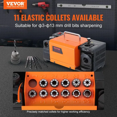 Miniatura 2 de VEVOR Afilador de Brocas, Afiladora y Rectificadora de Brocas MR-13A 3-13mm, Ángulo de Punta Ajustable de 95° a 135°, Afiladora Portátil de Brocas