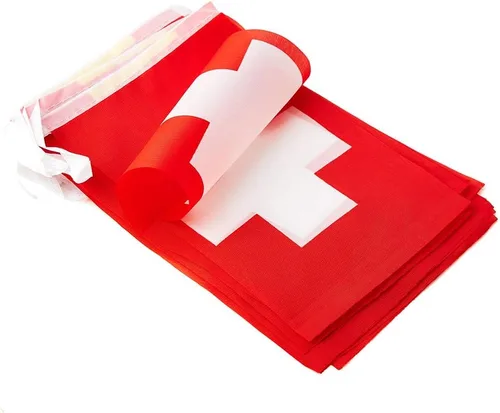 Miniatura 3 de Bandera suiza, bandera suiza, pequeña cadena de banderas suizas, mini banderas suizas, utilizada para fiestas, escuela, eventos deportivos