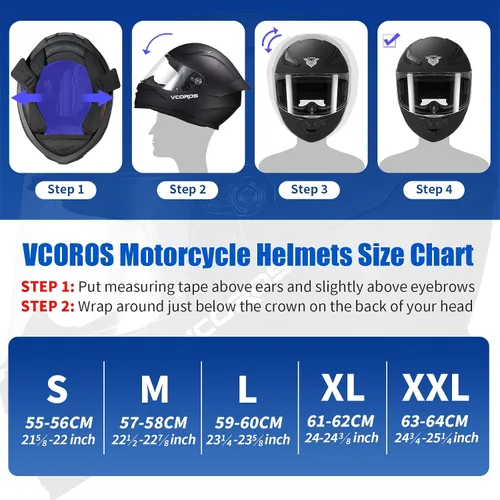 Miniatura 4 de VCOROS Casco integral para motocicleta, unisex, para adultos, aprobado por DOT, WS-609, casco de carreras de moto de calle