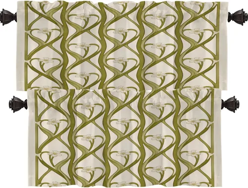 Miniatura 54 de Shrahala Art Nouveau Floral Pattern Blackout Curtain Tiers, Delicate Vine and Flower Design Kitchen Valance Light Blocking Tier Drapes with Rod