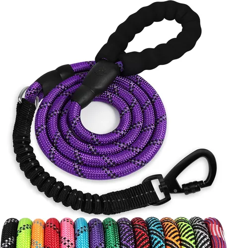 Miniatura 32 de Correa de perro de cuerda de 3 pies: correa resistente con gancho giratorio bloqueable, hilos reflectantes, bungee y asa acolchada - Correa