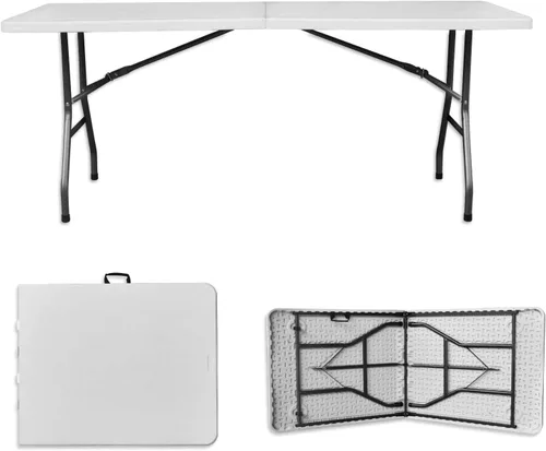 Miniatura 9 de Mesa plegable redonda de 48 pulgadas, mesa redonda portátil de HDPE resistente de 4 pies, mesa de comedor plegable de plástico para interiores