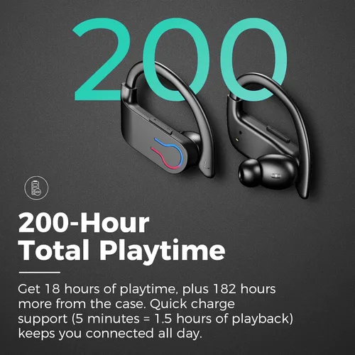 Miniatura 3 de Auriculares inalámbricos Bluetooth con tiempo de reproducción de 200 horas, Bluetooth 6.1 de baja latencia, cancelación de ruido inteligente, IPX7