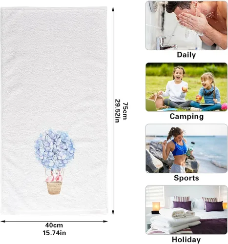 Miniatura 3 de Toallas de algodón suave para lavado facial, flores, acuarela, hortensias y parejas, flamencos, toallas de mano para entrenamiento, baño, juego de 2