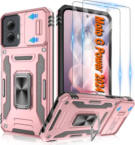 Miniatura 56 de Atump Funda para Motorola Moto G Play 2024 (4G) con [paquete de 2] protector de pantalla HD y cubierta para cámara deslizante, soporte de anillo
