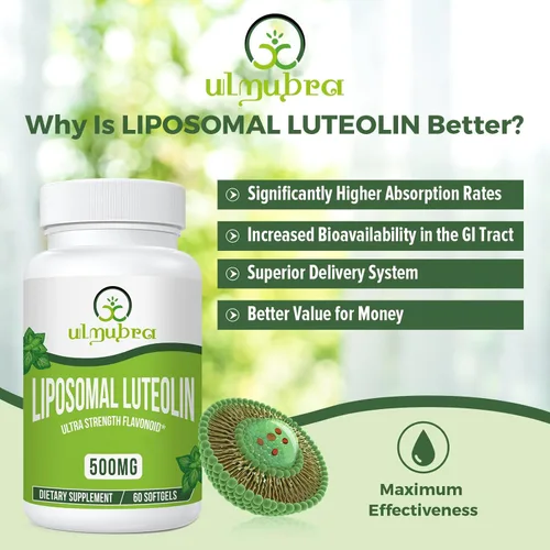 Miniatura 2 de Ulmubra Luteolina liposomal 500MG, máxima absorción, potente flavonoide, 120 cápsulas blandas, suplemento de luteolina, sin OMG, sin gluten
