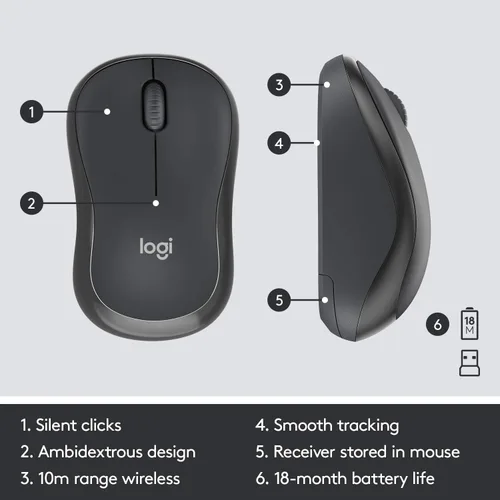 Miniatura 5 de Logitech MK295 - Teclado y mouse inalámbricos silenciosos, RF inalámbrico, QWERTY, negro, 104 teclas, 2,4 GHz, rango de 32.8 ft, tecnología